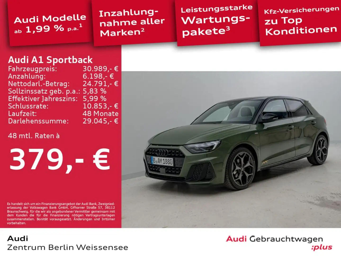 Audi A1 Sportback 30 TFSI S-TRO*S-LINE*LED*SONOS*RFK* Grün - 1
