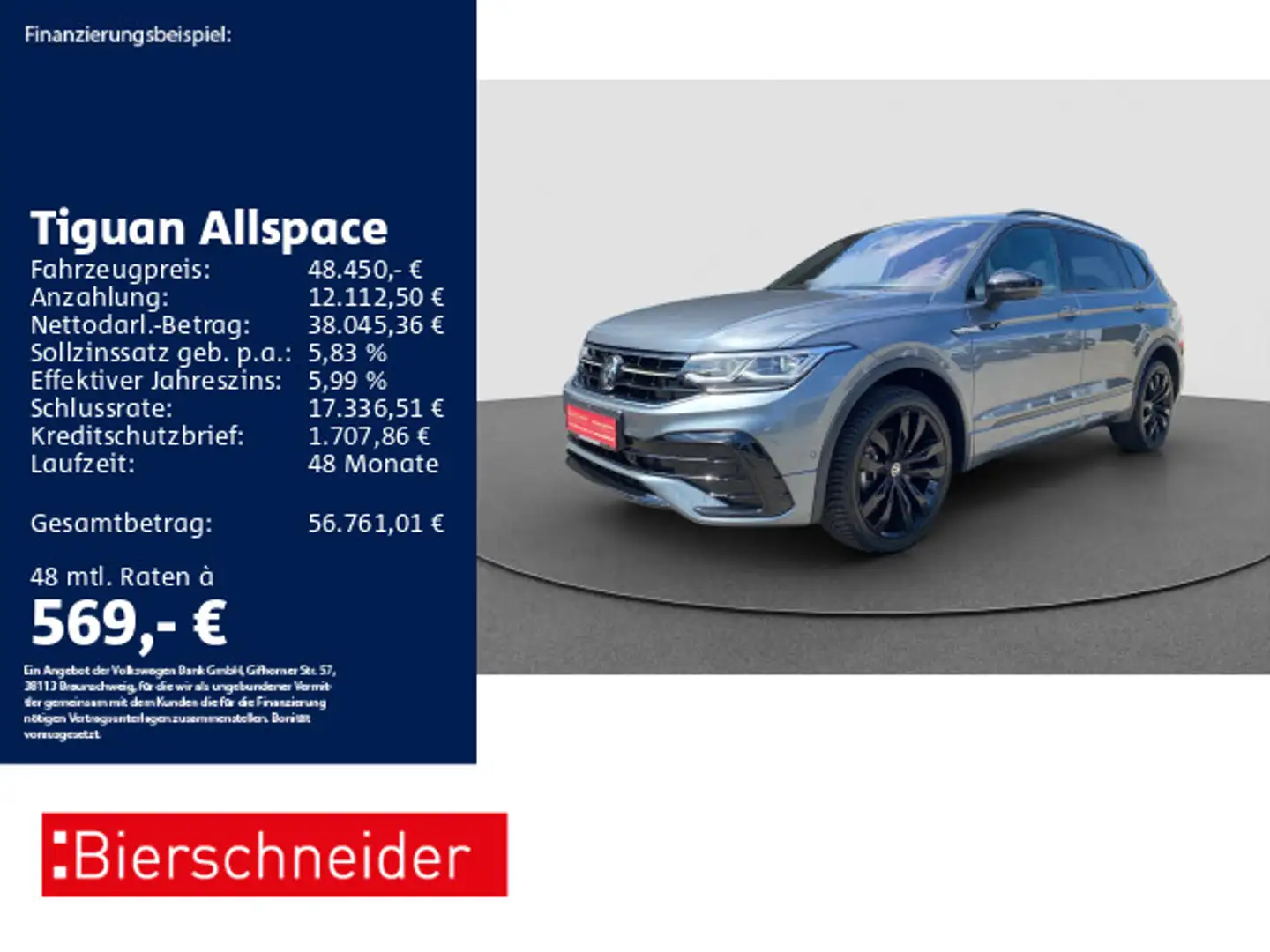 Volkswagen Tiguan Allspace 2.0 TDI DSG 4Mo R-Line Black 7 S Grau - 1