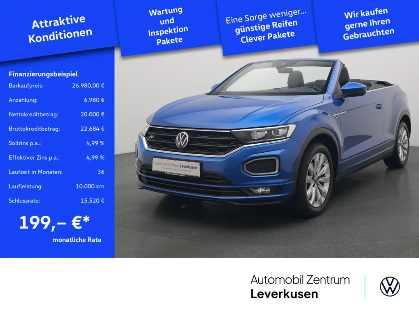 Volkswagen T-Roc Cabriolet R-Line DSG VIRT NAVI AHK KAM Blau - 1