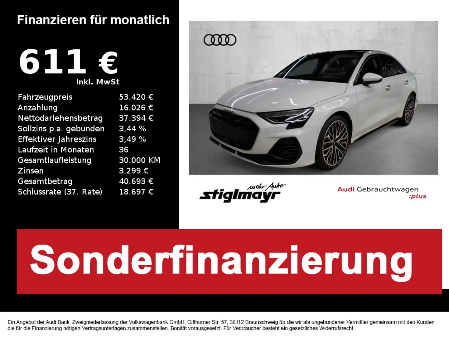 Audi S3 Limousine AKRAPOVIC-PERFORMANCE-ABGASANLAGE Bianco - 1
