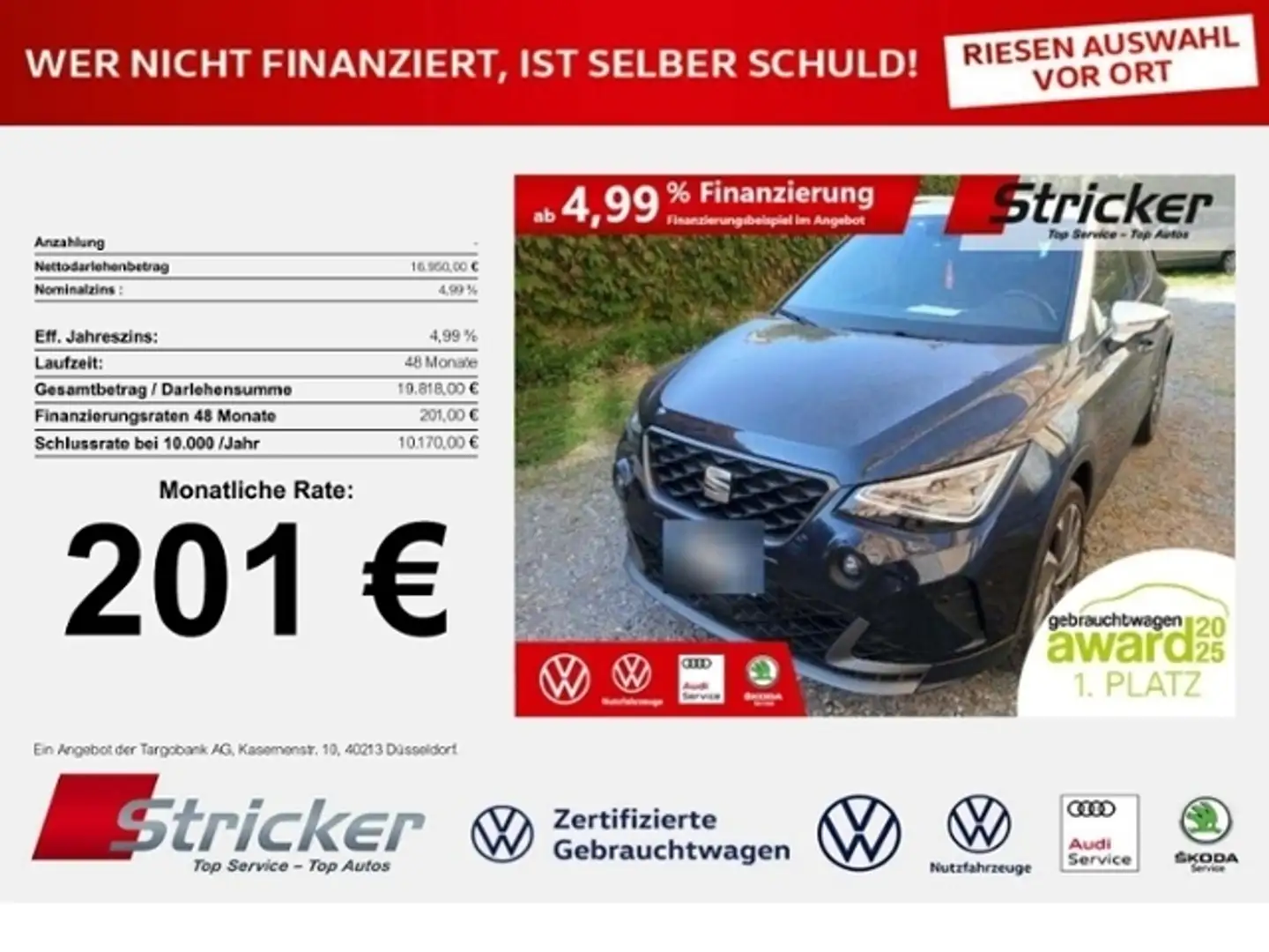 SEAT Arona FR 1.0TSI 201,-ohne Anzahlung Navi ACC LED Kamera Blau - 1