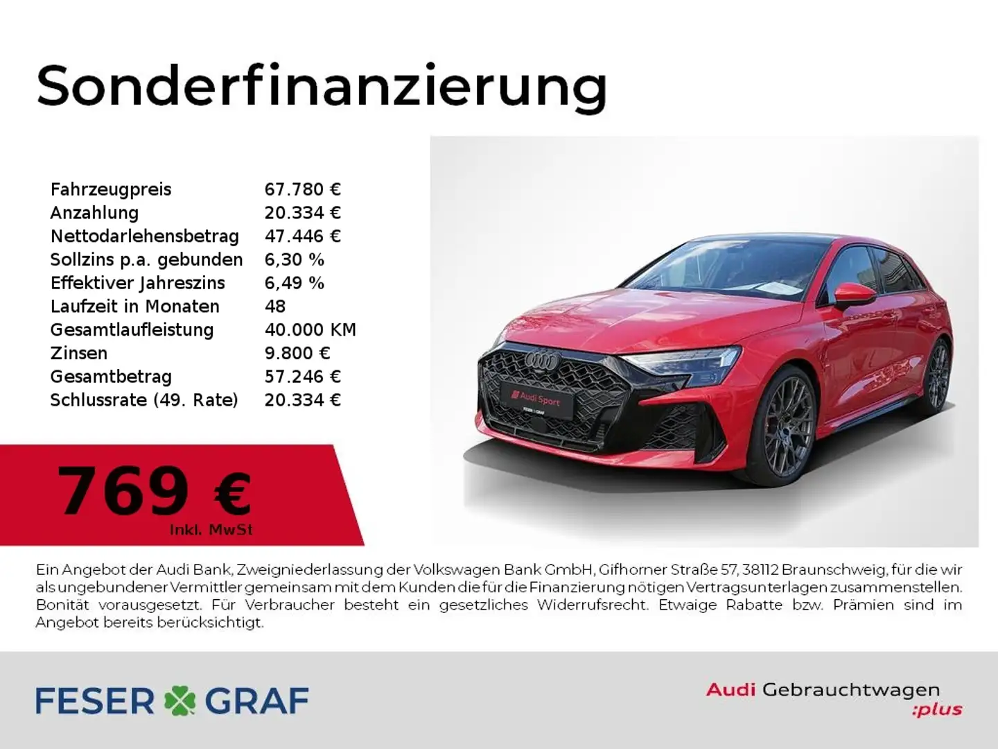 Audi RS3 Sportback 280km/h,Pano,Matrix,Leder,RS-Sport Rot - 1