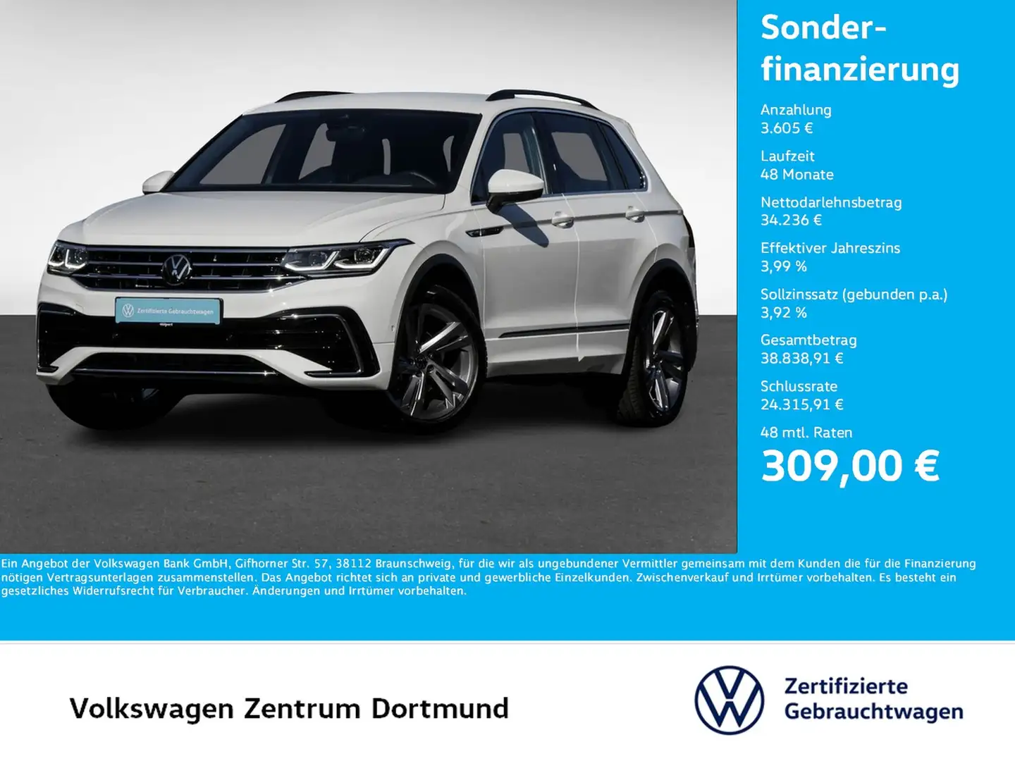 Volkswagen Tiguan 1.5 R-LINE STANDHZ. AHK CAM ACC LM19 NAVI Blanc - 1