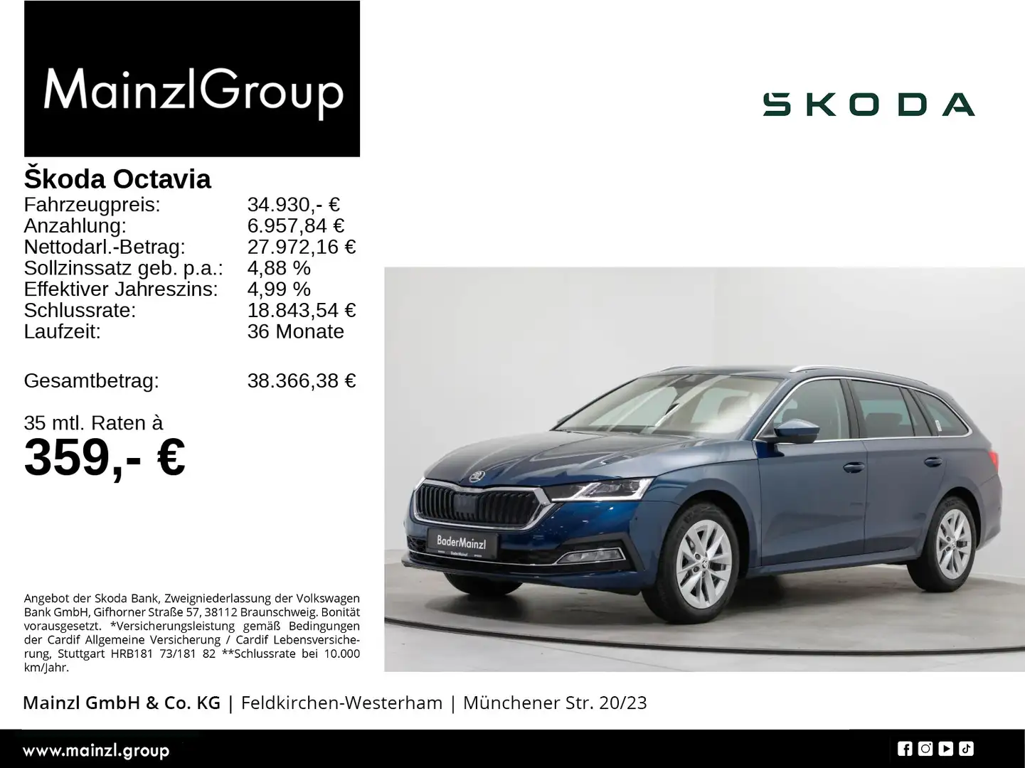 Skoda Octavia Combi 2.0 TDI DSG AHK ACC HUD Matrix Kam Blau - 1