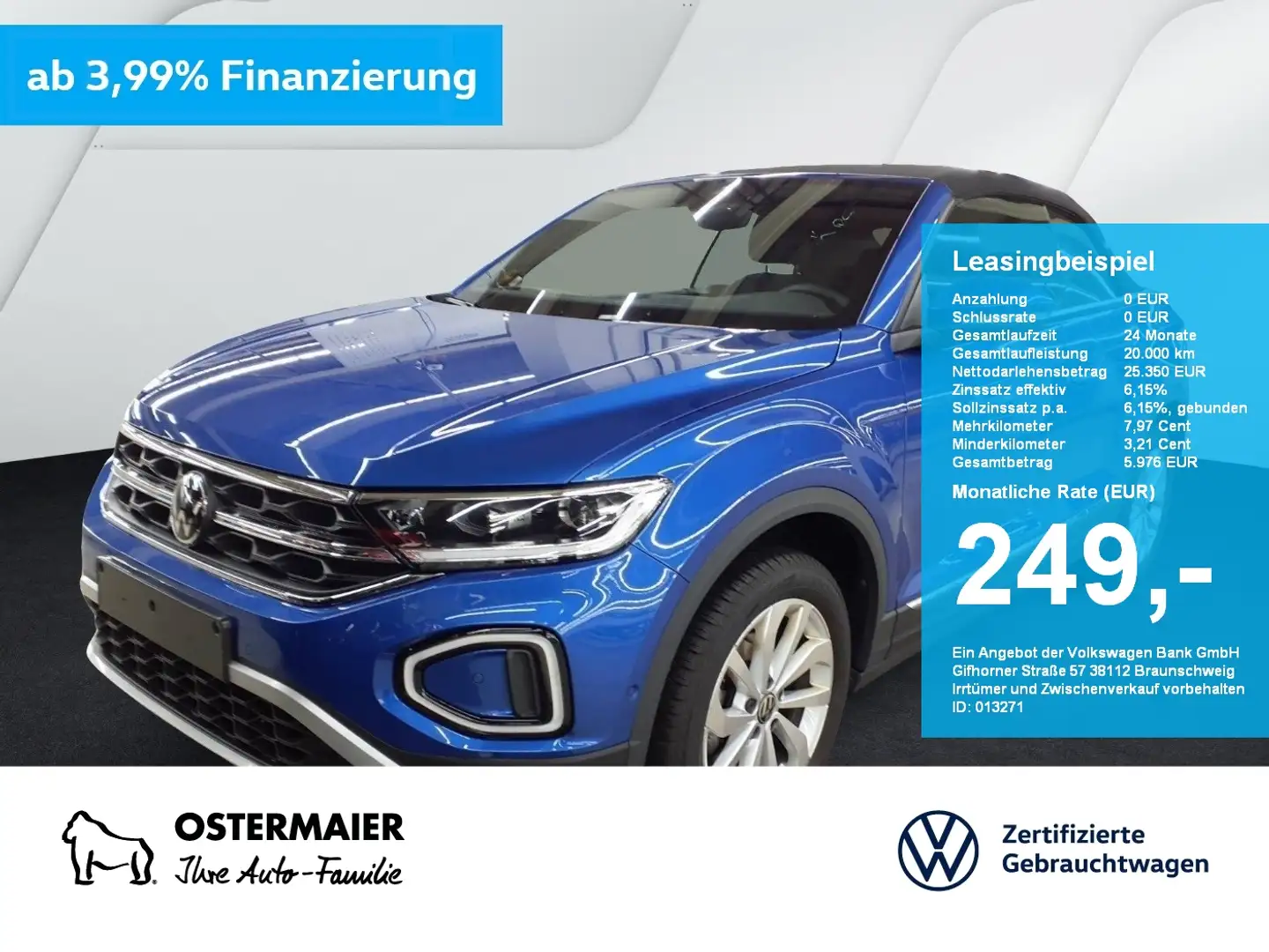 Volkswagen T-Roc Cabriolet STYLE 1.0TSI 116PS ACC.KAMERA.VIRTUAL.LE Blau - 1