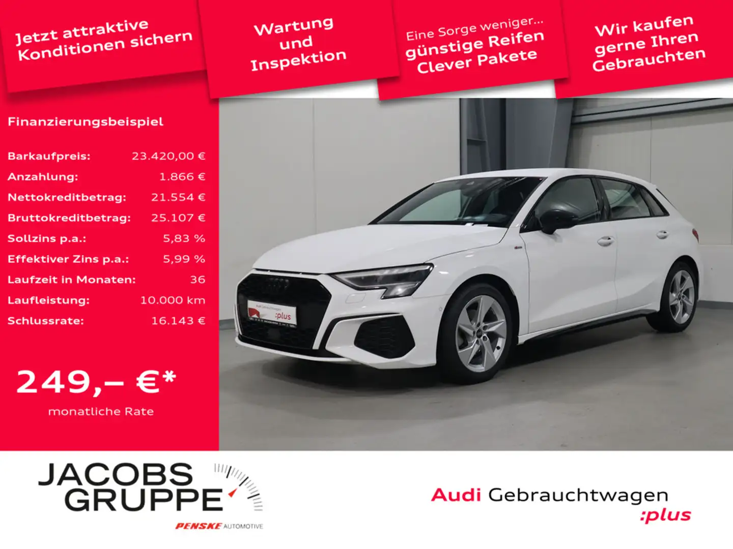 Audi A3 Sportback 30 TFSI S line LED*PDC*R-Kamera * Weiß - 1