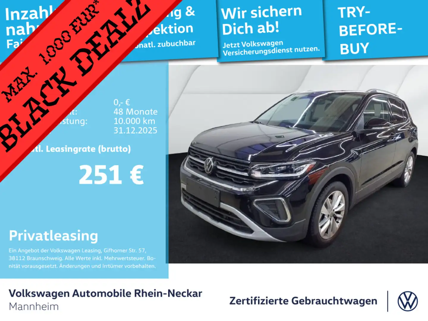 Volkswagen T-Cross 1.5 TSI Style DSG Navi Kamera LED uvm Schwarz - 1
