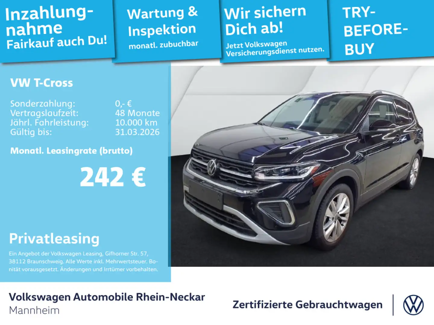 Volkswagen T-Cross 1.0 TSI Style DSG Navi Kamera LED uvm Schwarz - 1