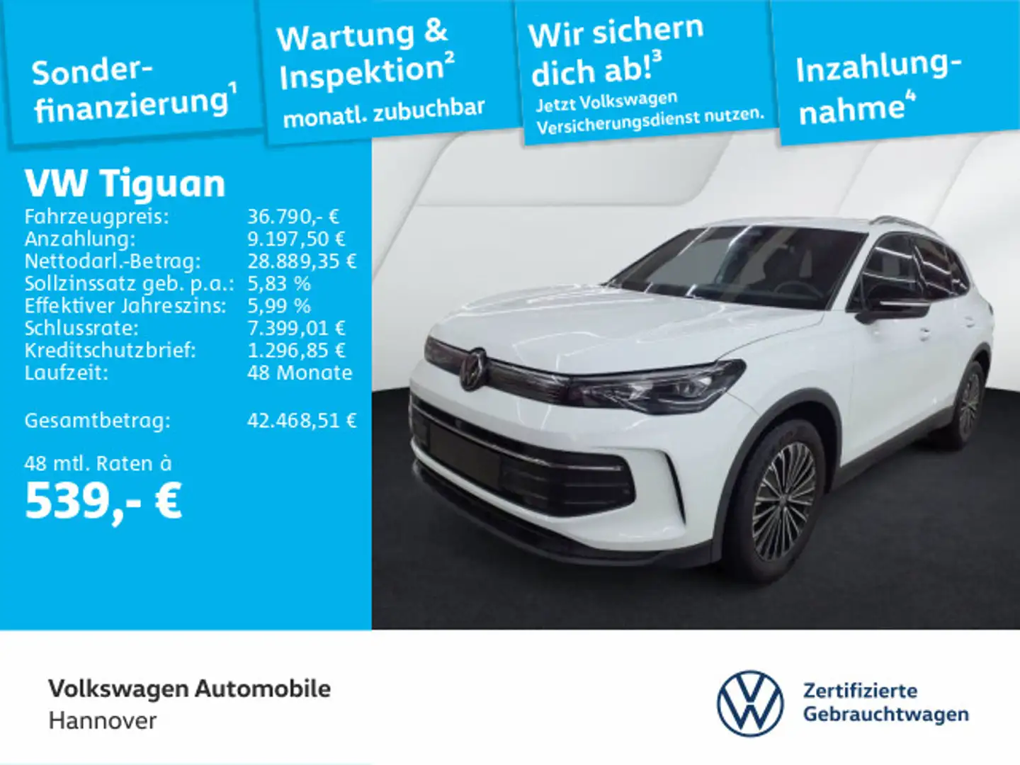 Volkswagen Tiguan 1.5 eTSI DSG Goal Navi AHK Kamera ACC Dig Weiß - 1