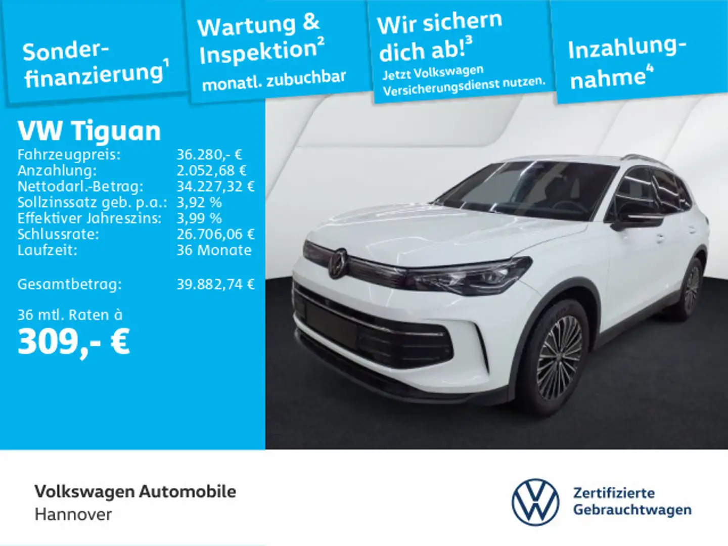 Volkswagen Tiguan 1.5 eTSI DSG Goal Navi AHK Kamera ACC Dig Weiß - 1