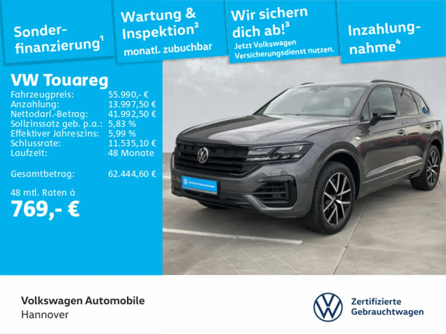 Volkswagen Touareg V6 3.0 TSI DSG 4M R-Line Navi LED STHZG Gris - 1