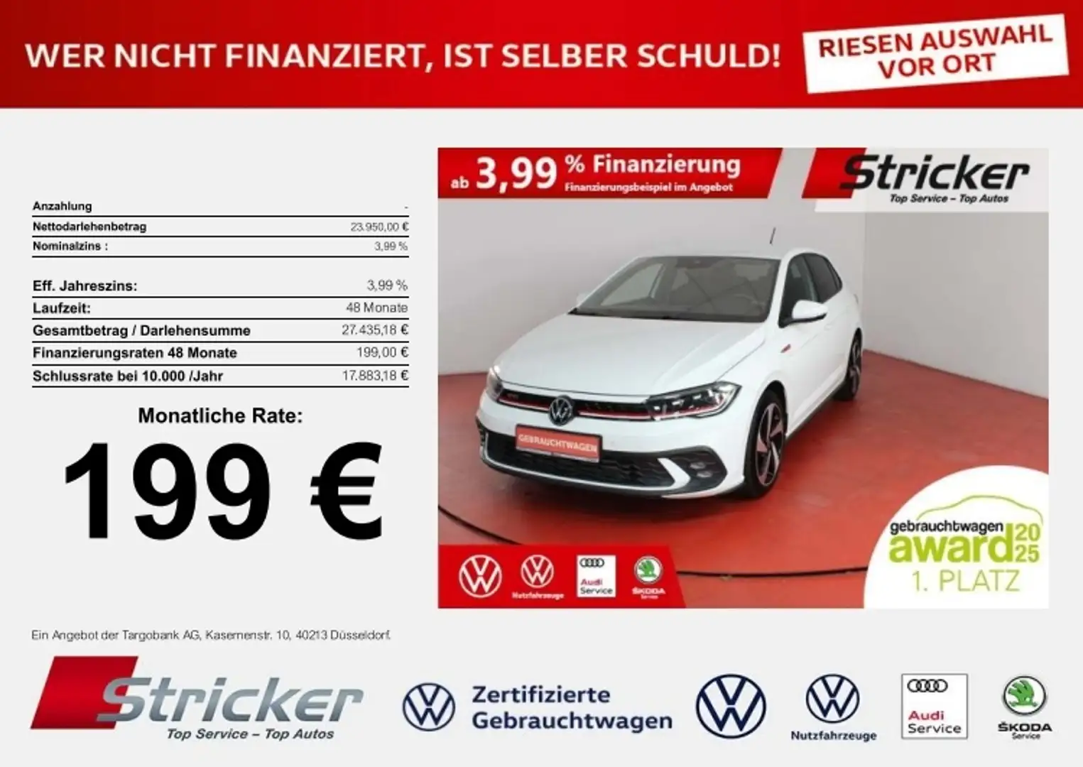 Volkswagen Polo GTI 2.0TSI DSG 199,-ohne Anzahlung ACC App-Connec Weiß - 1