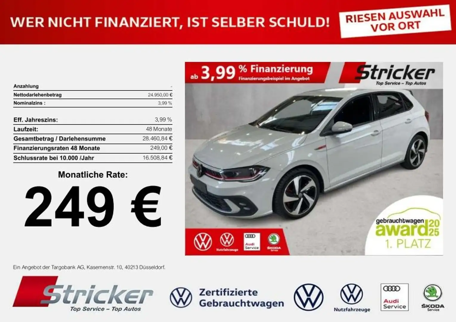 Volkswagen Polo GTI 2.0TSI DSG 249,-ohne Anzahlung ACC App-Connec Weiß - 1