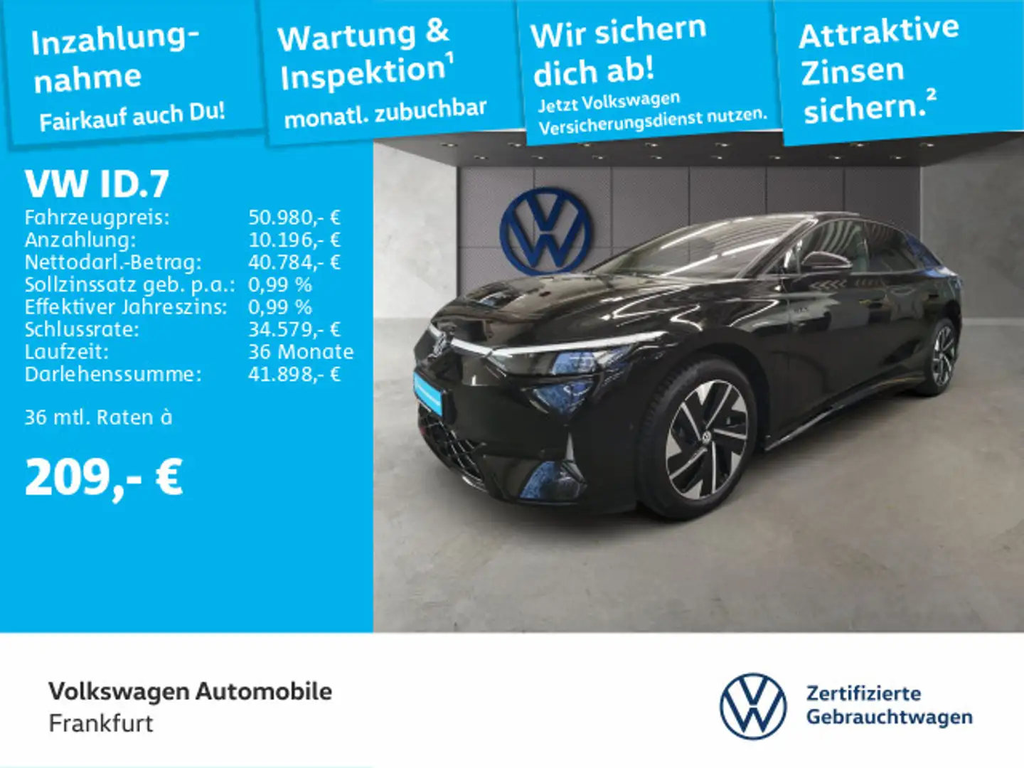 Volkswagen ID.7 GTX 4Motion MatrixLED AppleCarPlay HuD AHK Schwarz - 1