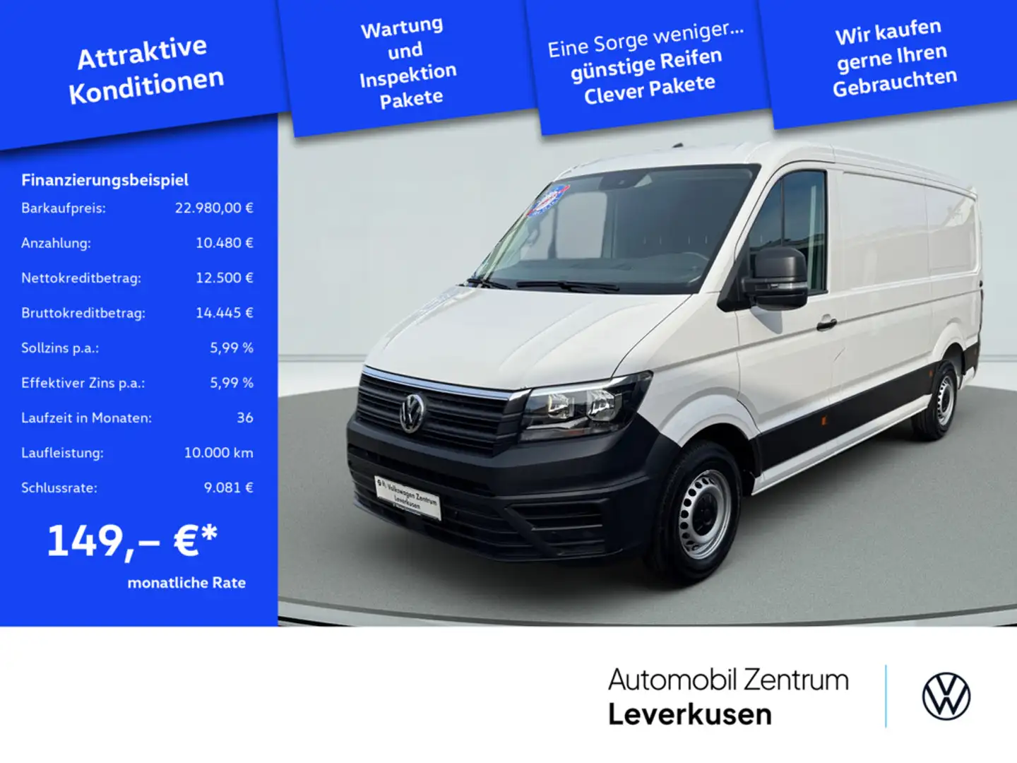 Volkswagen Crafter TDI Kasten L2H1 MR NAVI AHK ACC STAND Blanco - 1