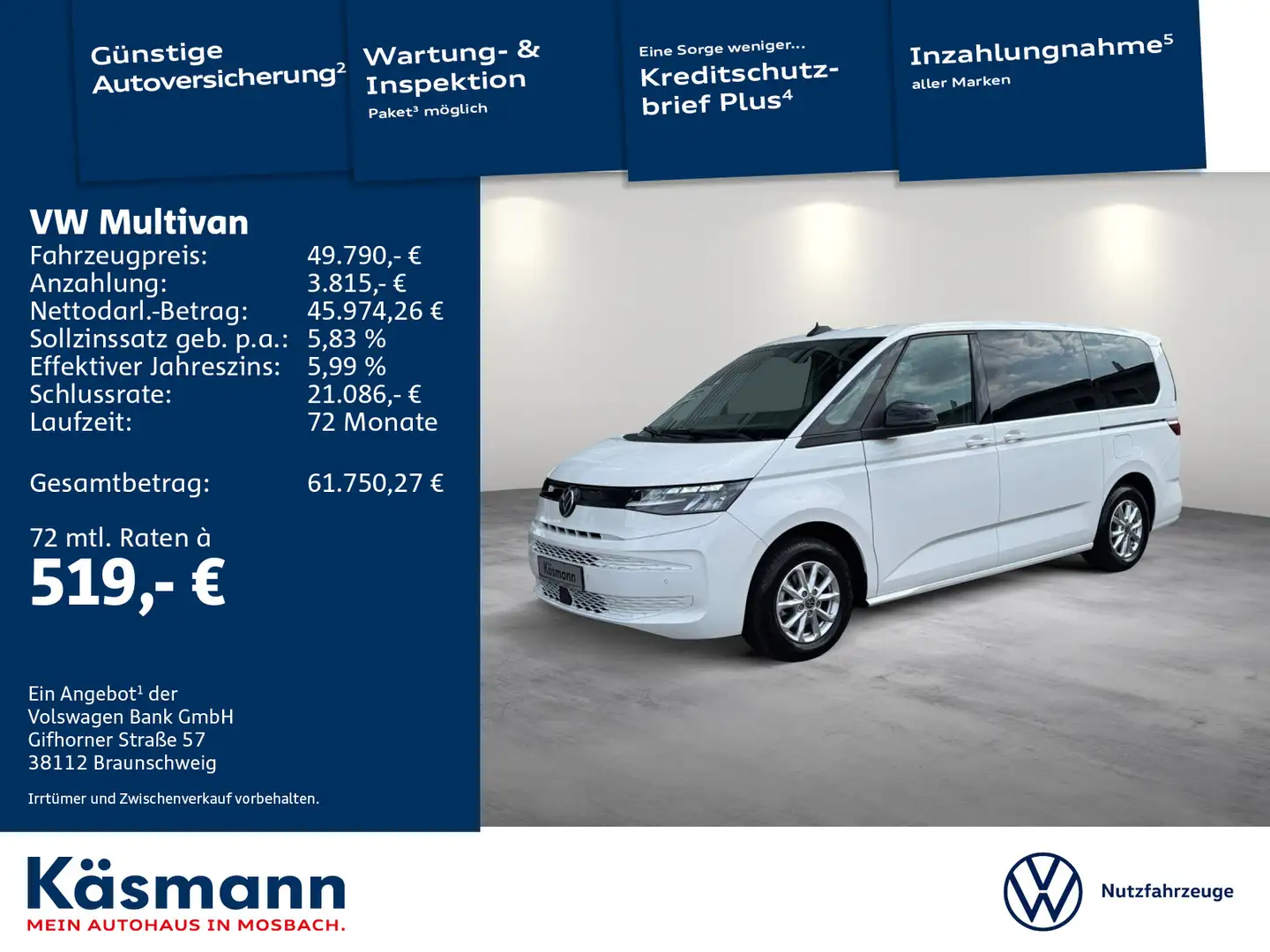 Volkswagen T7 Multivan 2.0TDI LR AppCon LED GRA PDC MFL Blanc - 1