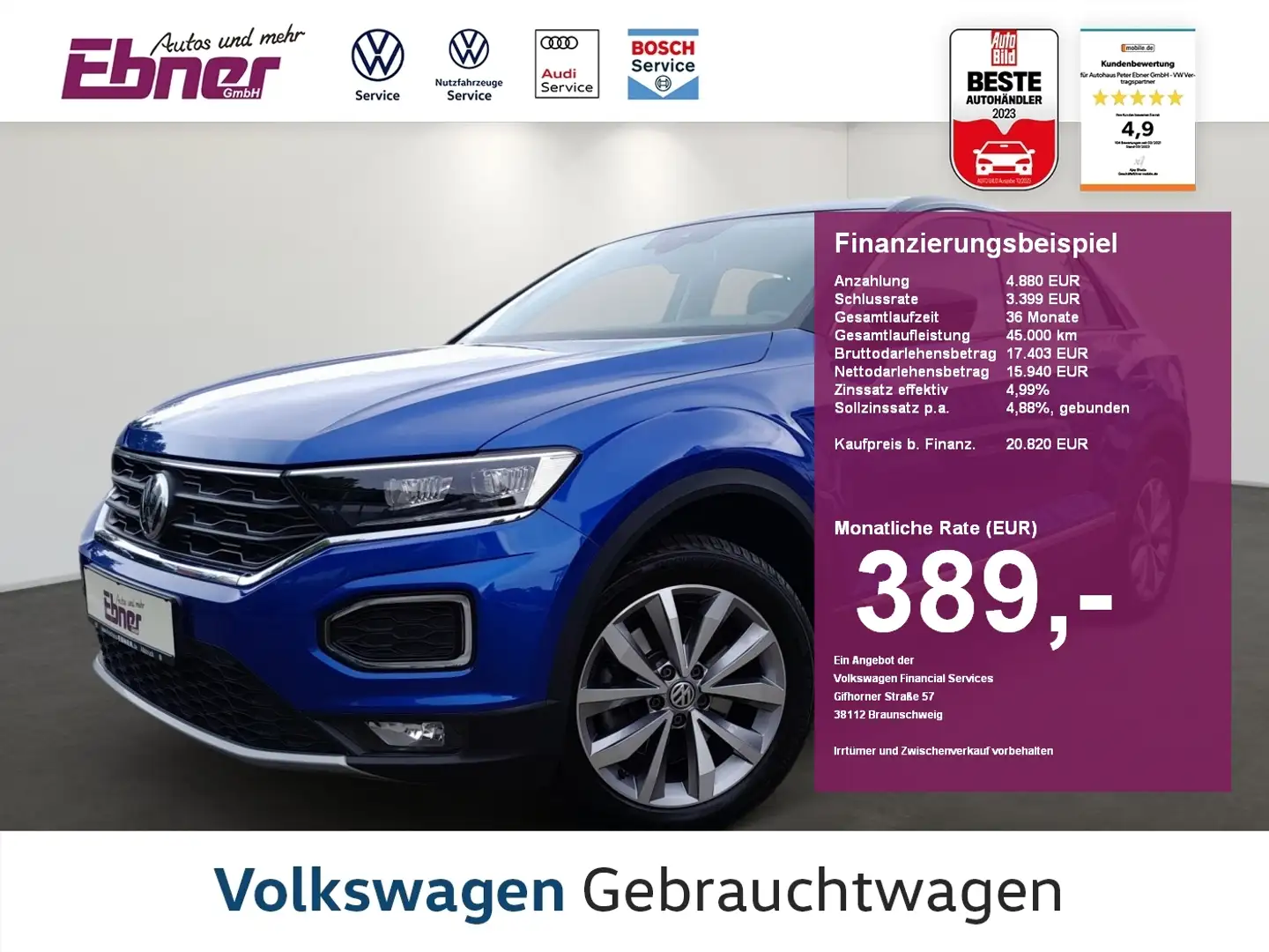Volkswagen T-Roc STYLE 2.0TDI 4MOTION DSG AHK+KAMERA+LED+NAVI+APP+1 Schwarz - 1
