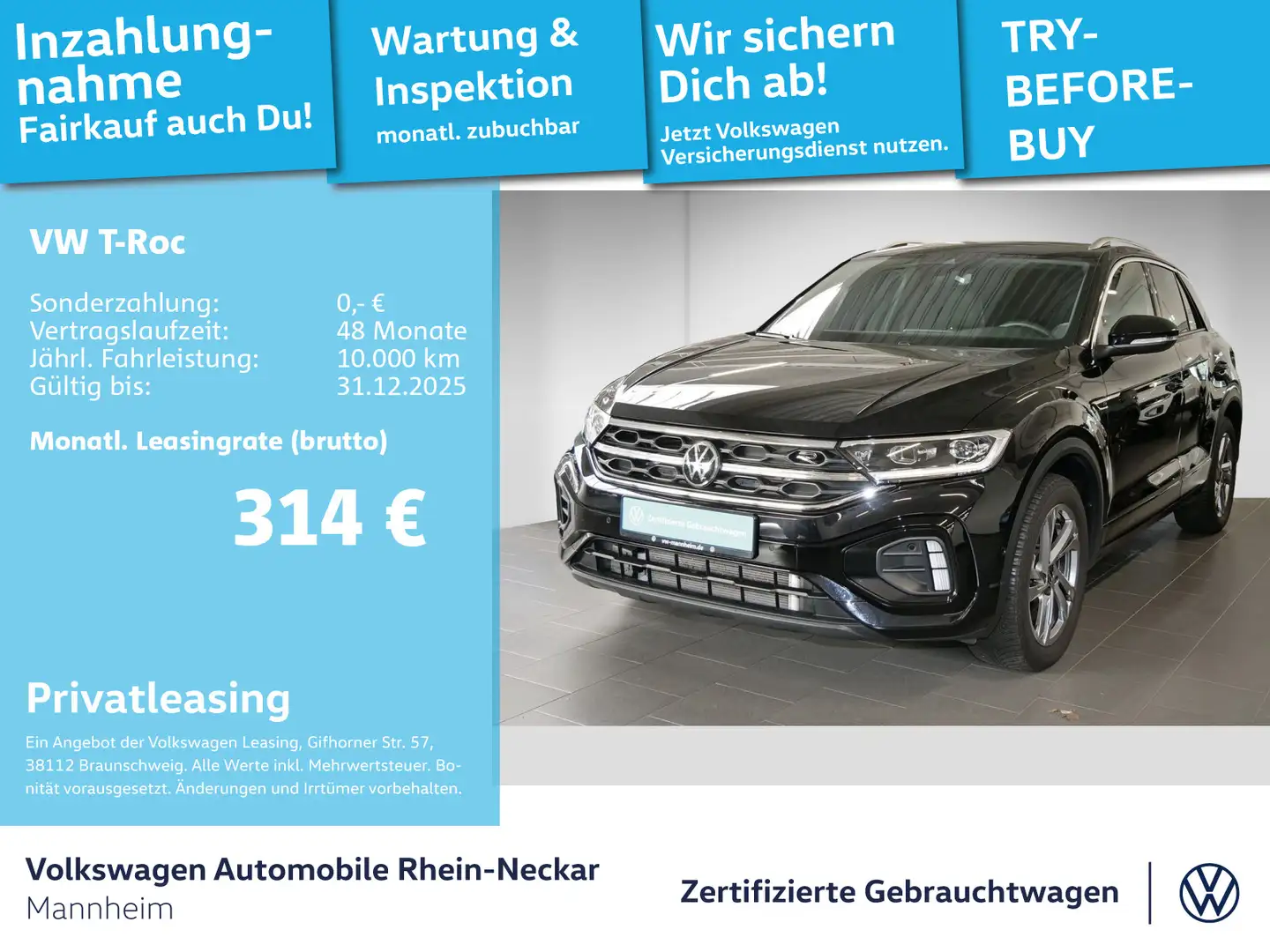 Volkswagen T-Roc 1.5 TSI DSG R-Line Navi AHK Kamera uvm Schwarz - 1