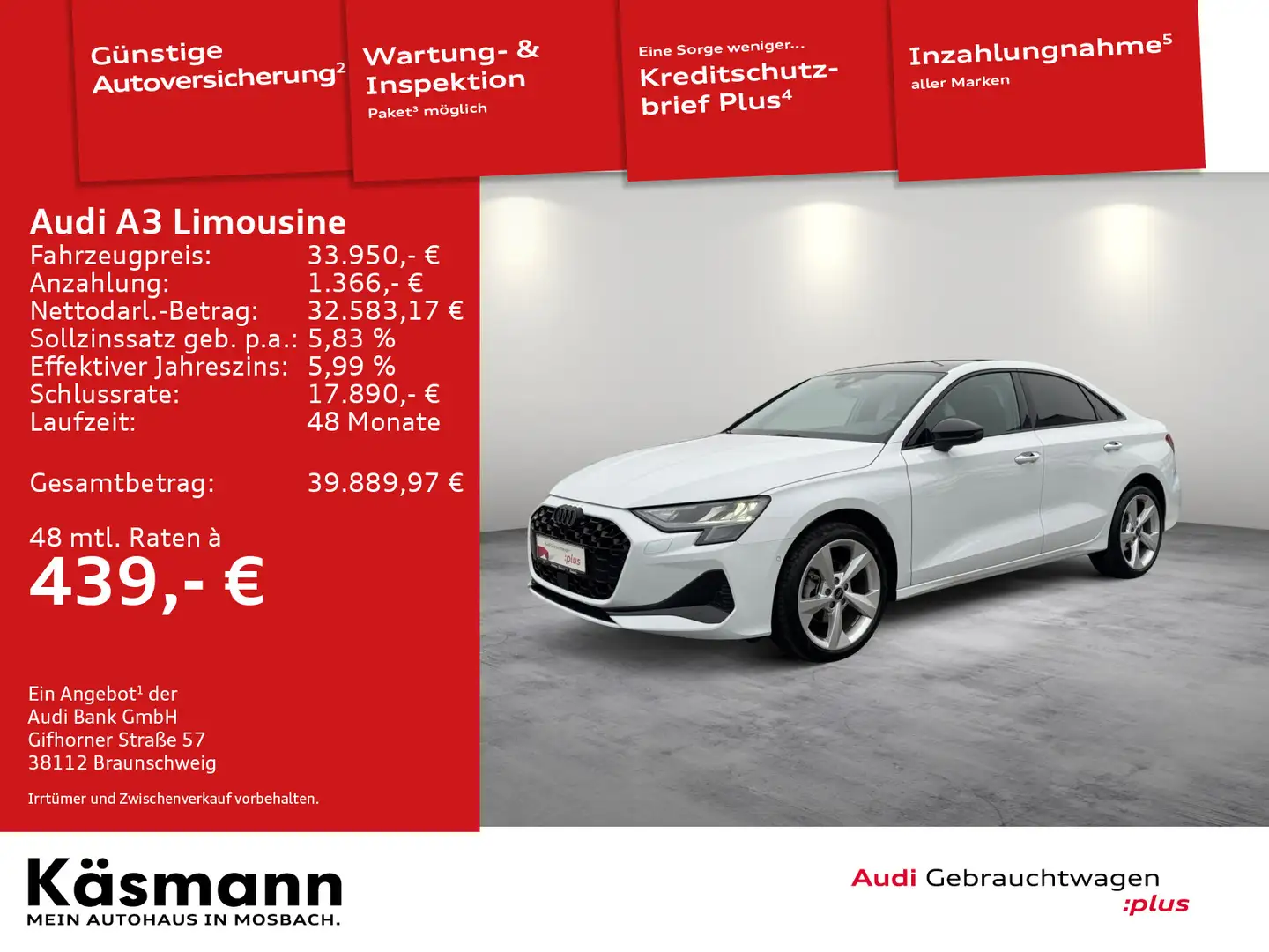 Audi A3 advanced 30TFSI NAV PDC SHZ Weiß - 1
