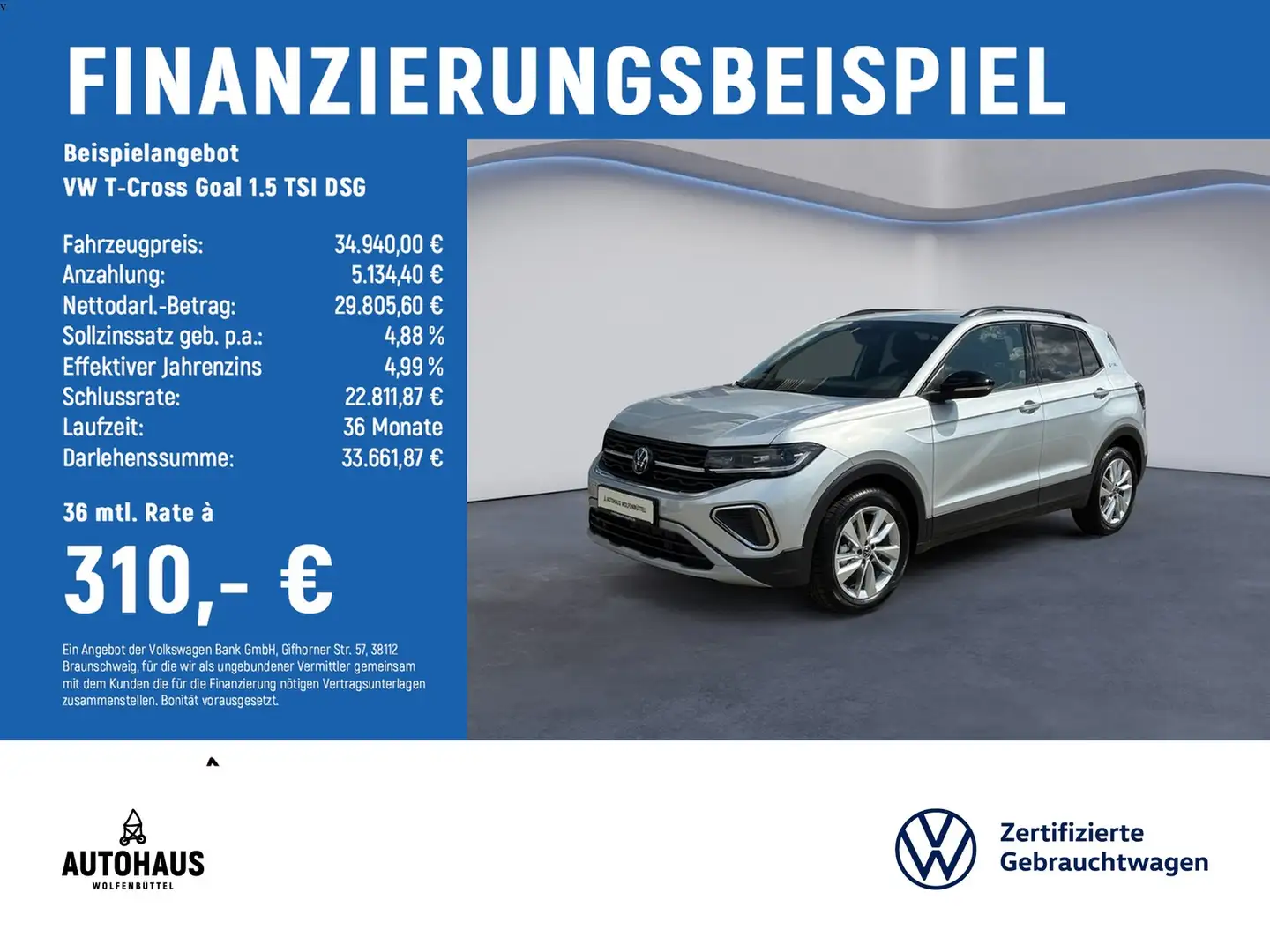 Volkswagen T-Cross Goal 1.5 TSI DSG ACC AHK IQ NAV SHZ Silber - 2