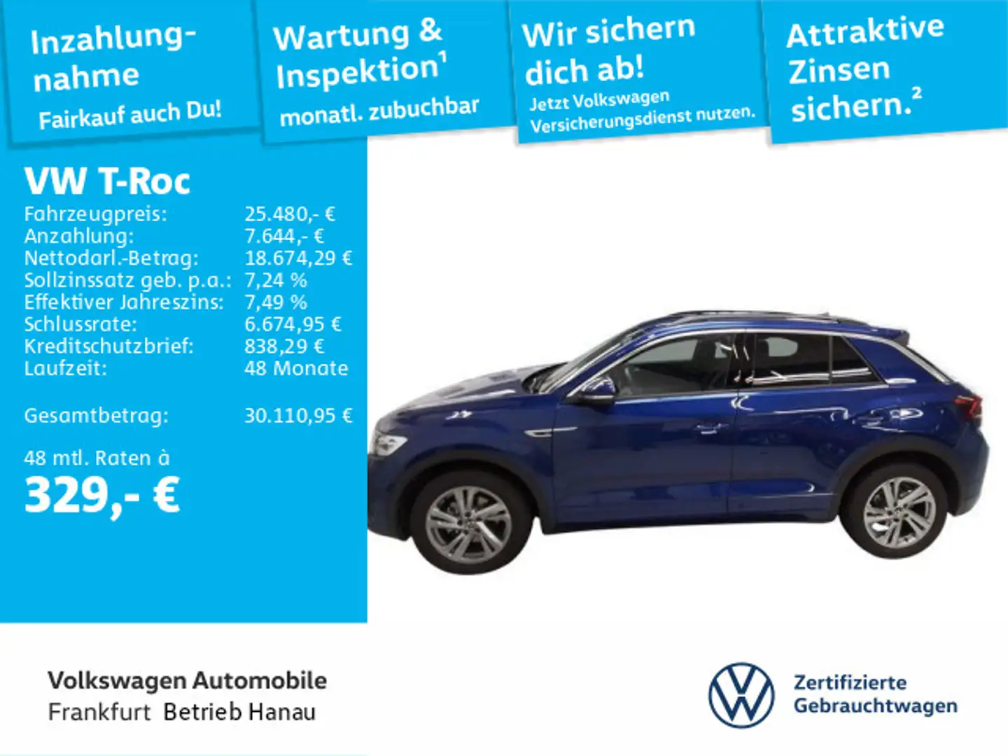 Volkswagen T-Roc 1.0 TSI R-Line DAB+ LEDPlus Navi FrontAssi Blau - 1