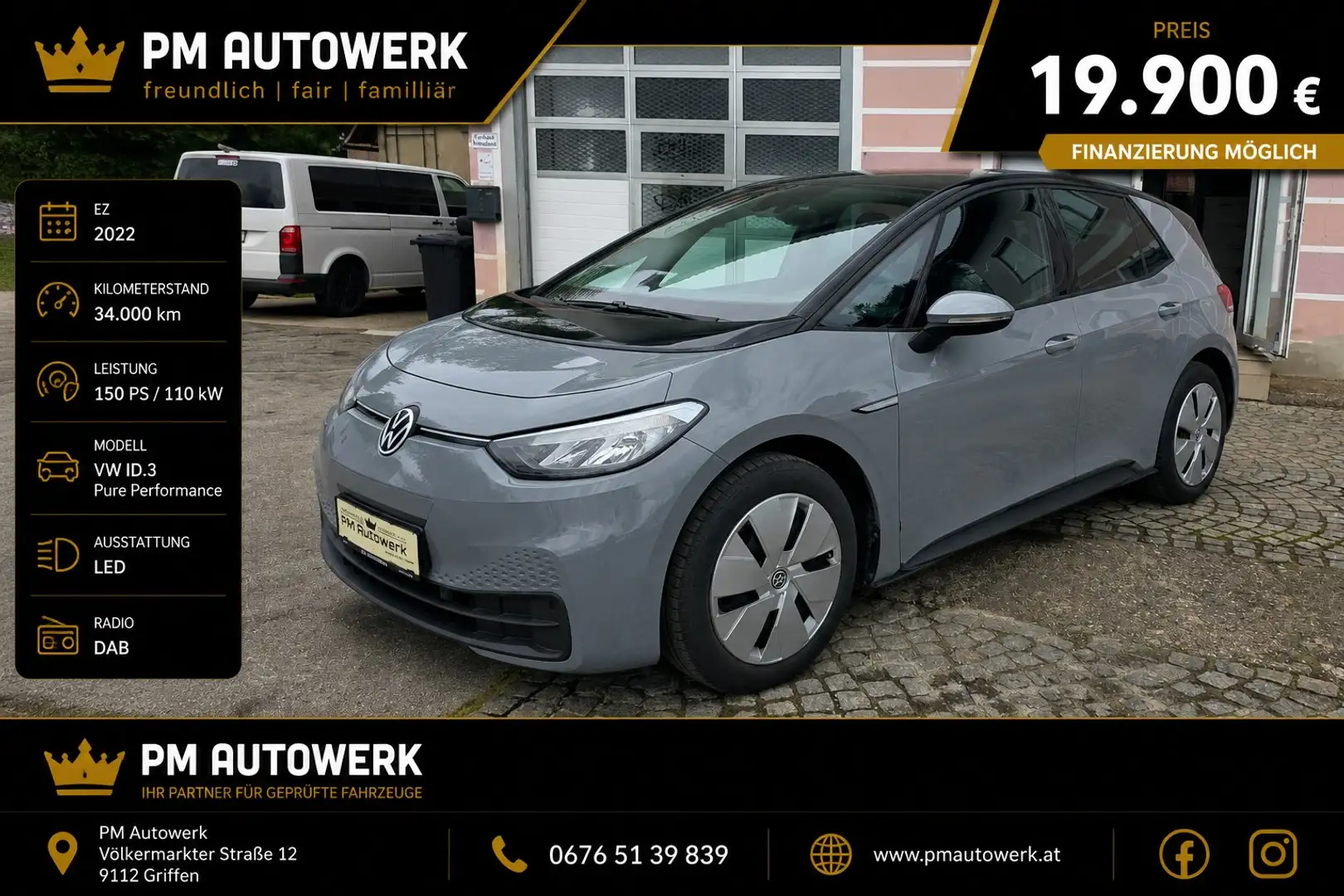 Volkswagen ID.3 Pure Performance 110 kW *LED*DAB*Finanzierung* Grau - 1