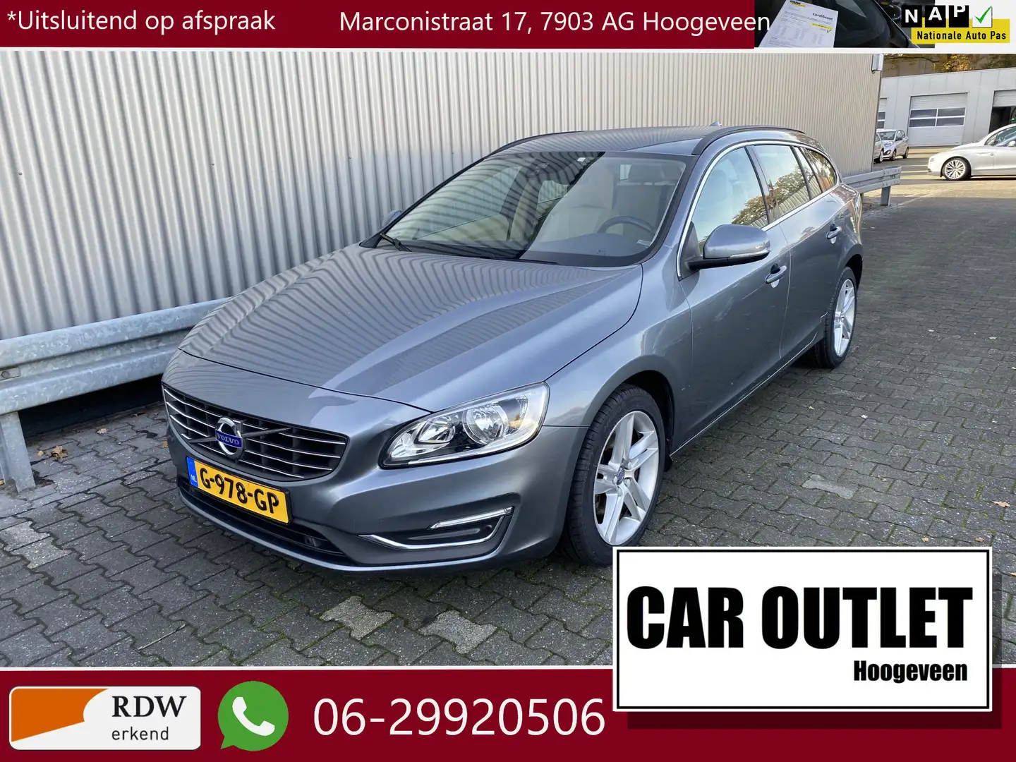 Volvo V60 2.0 D2 Summum Leer, Navi, CC, PDC & Cam, LM, nw. A Gris - 1