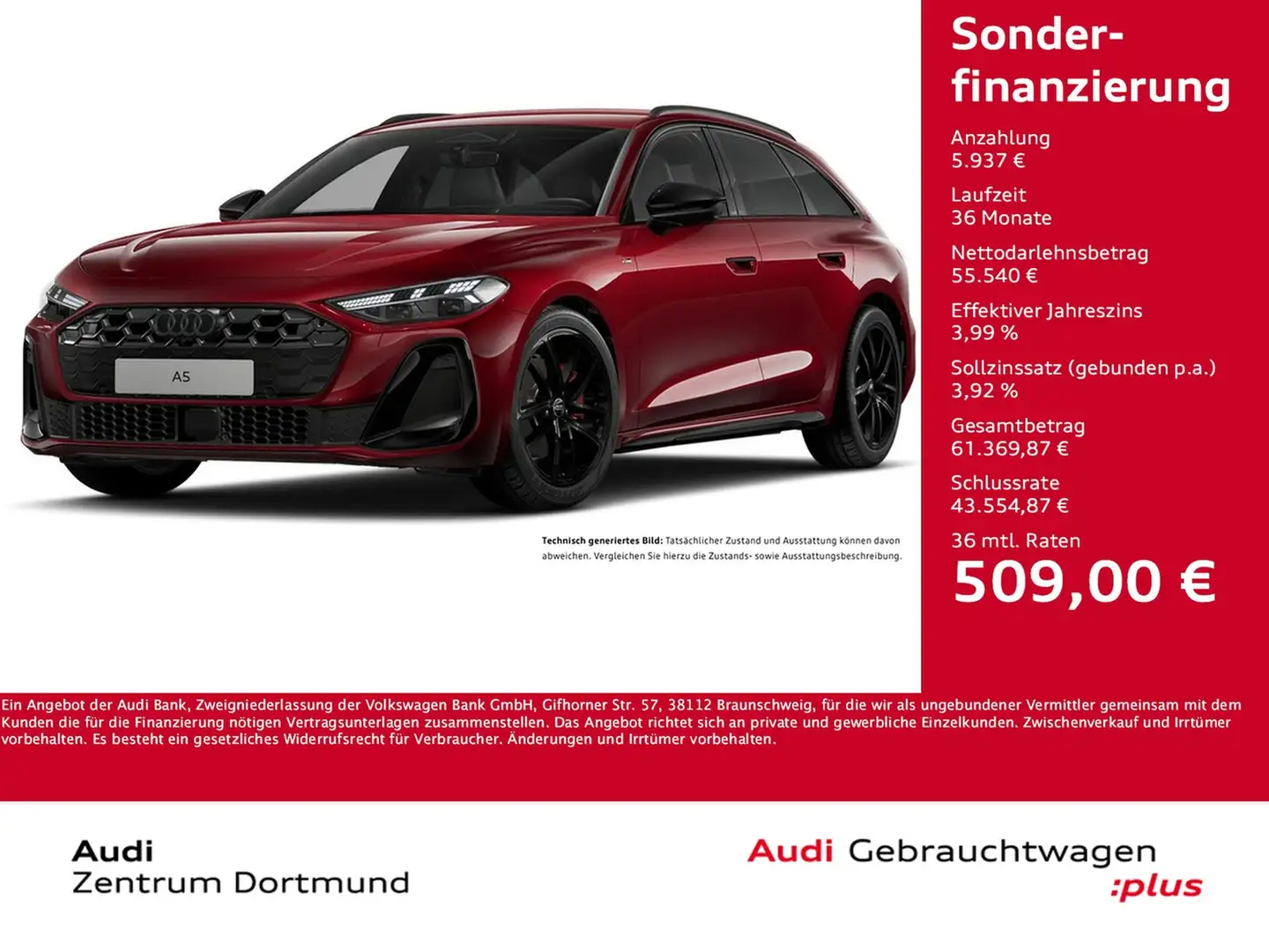 Audi A5 Avant quattro S LINE BLACKPAK STANDHZ ACC 19Z Rot - 1