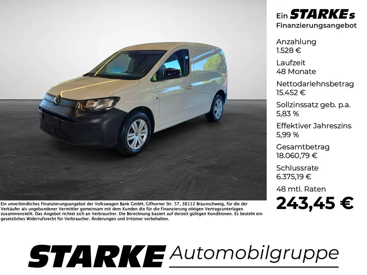 Volkswagen Caddy Cargo 2,0 l TDI Basis PDC Klima Tempomat Weiß - 1