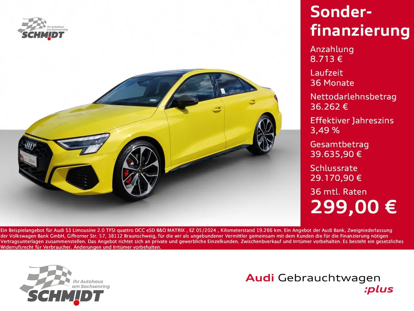 Audi S3 Limousine 2.0 TFSI quattro DCC eSD B&O MATRIX Gelb - 1