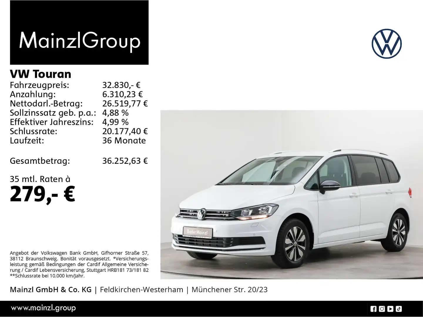 Volkswagen Touran 1.5 TSI DSG Goal 7-Sitz Kamera Navi ACC Weiß - 1