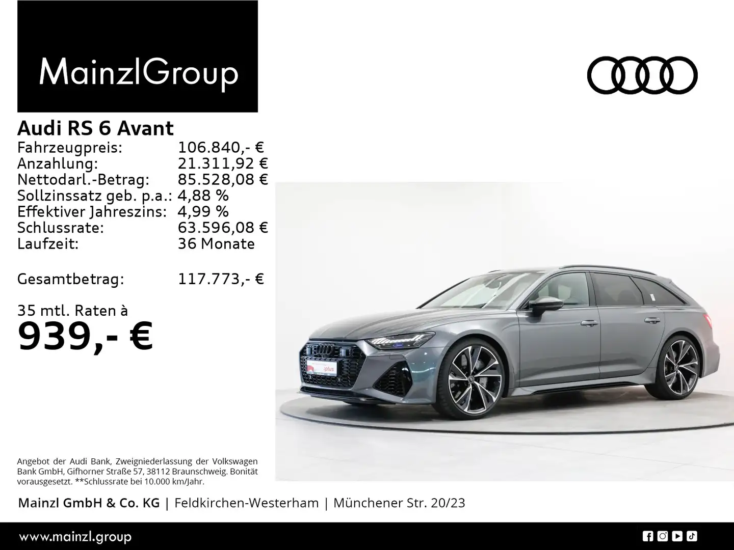 Audi RS6 AHK Matrix HUD Keramik Pano 305km/h Grau - 1
