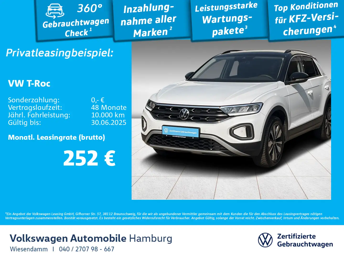 Volkswagen T-Roc 1.0 TSI Goal AHK Kamera Klima LED Navi Sit Weiß - 1