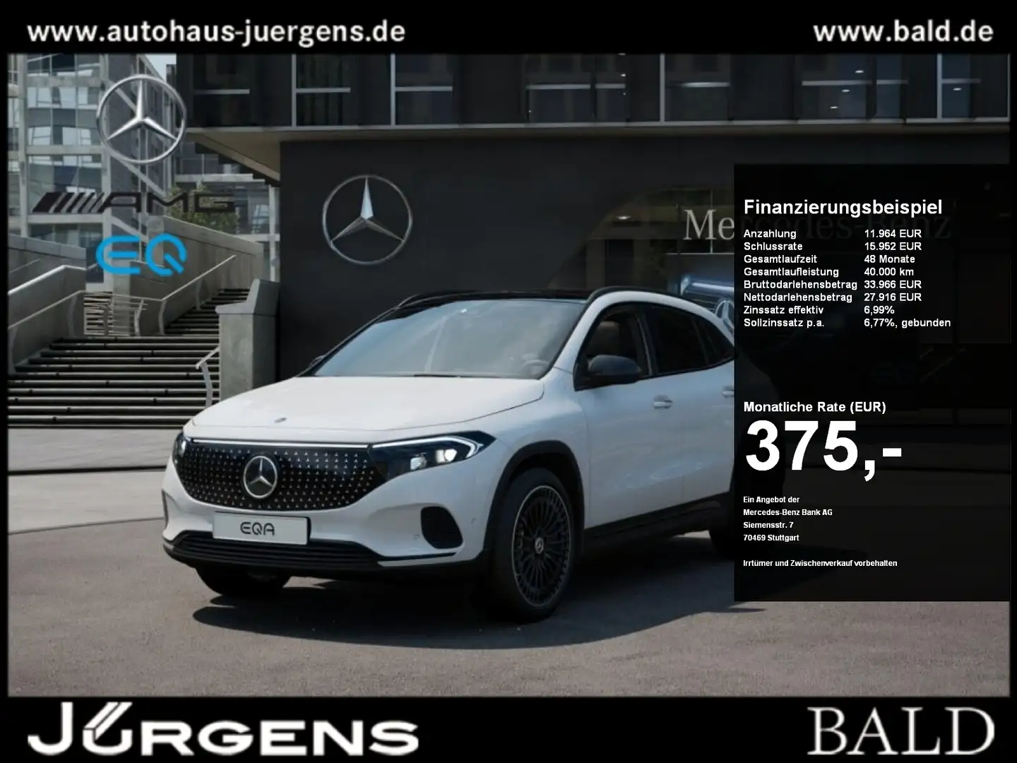 Mercedes-Benz EQA 350 4M Elect-Art/Pano/AHK/Night/Memo/20"-AMG Weiß - 1