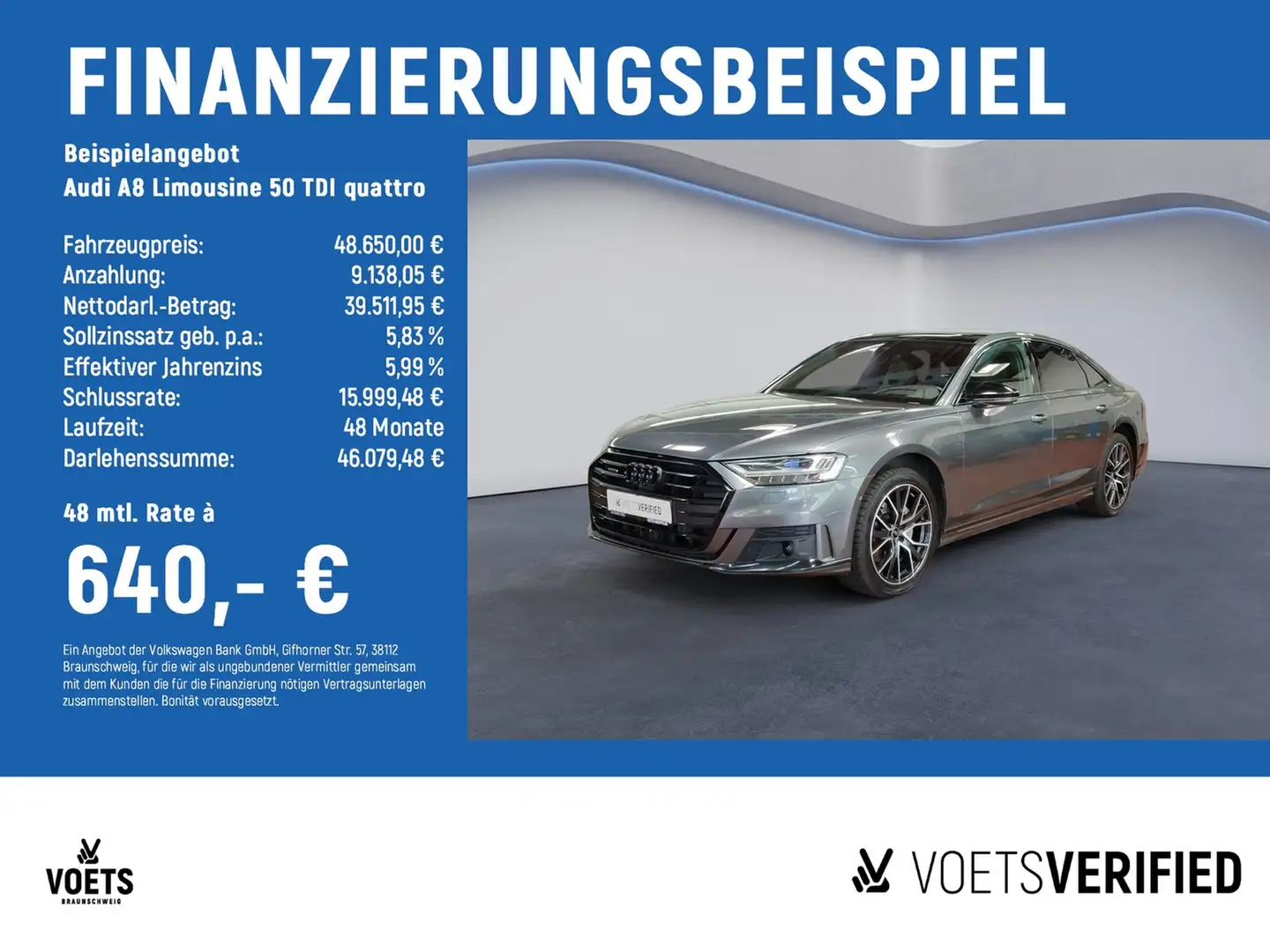 Audi A8 Limousine 50 TDI quattro STANDHZG+PANO+B&O Grau - 2