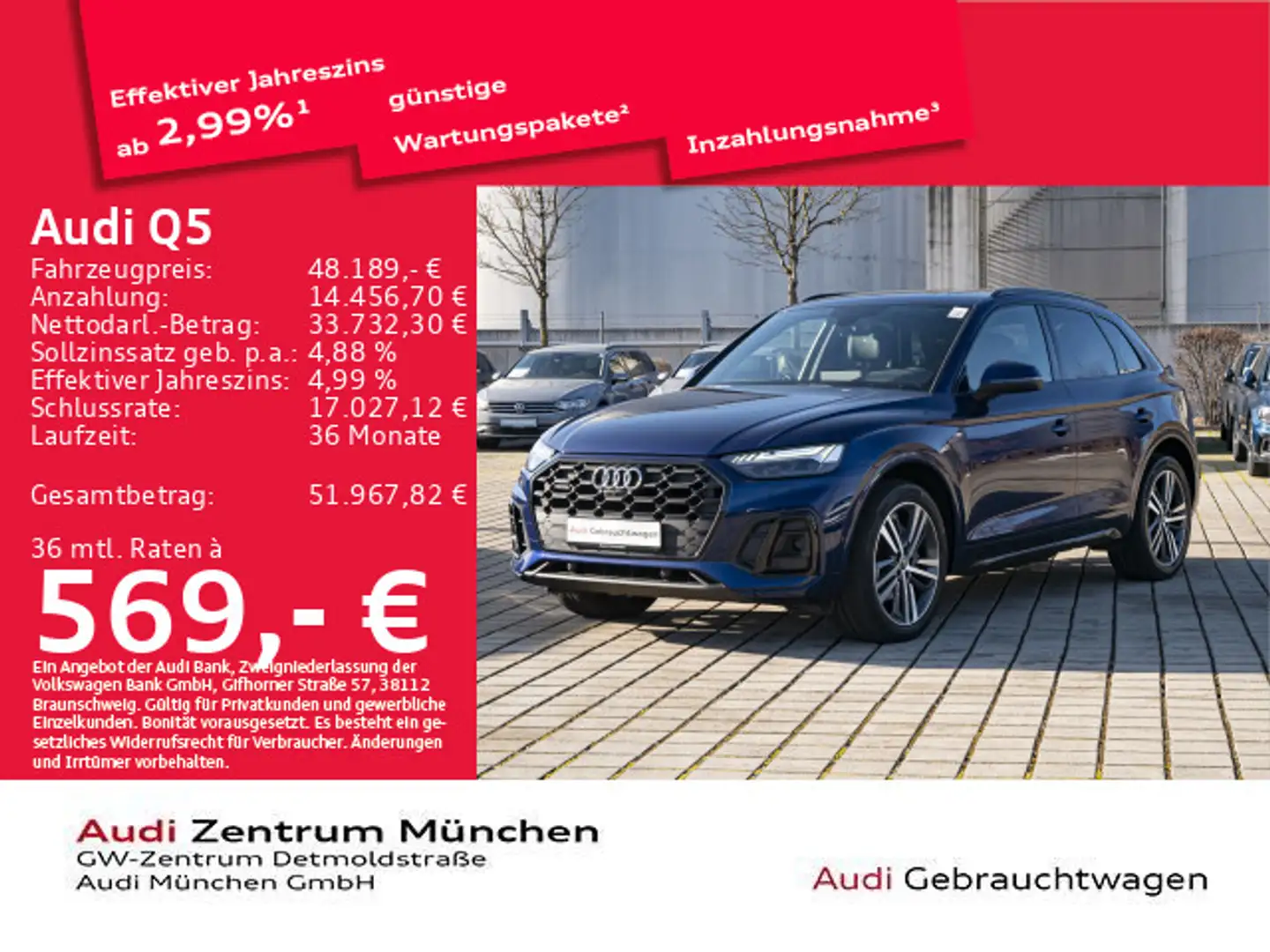 Audi Q5 40 TDI qu. S tronic S line StdHzg/Pano/AHK/Lu Blau - 1