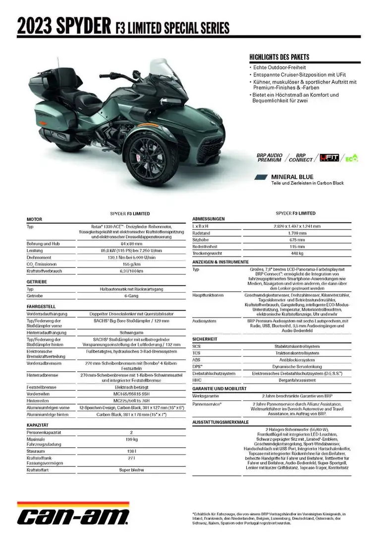 Can Am Spyder F3 ACE LTD  Spezial Serie 2023 Синій - 2