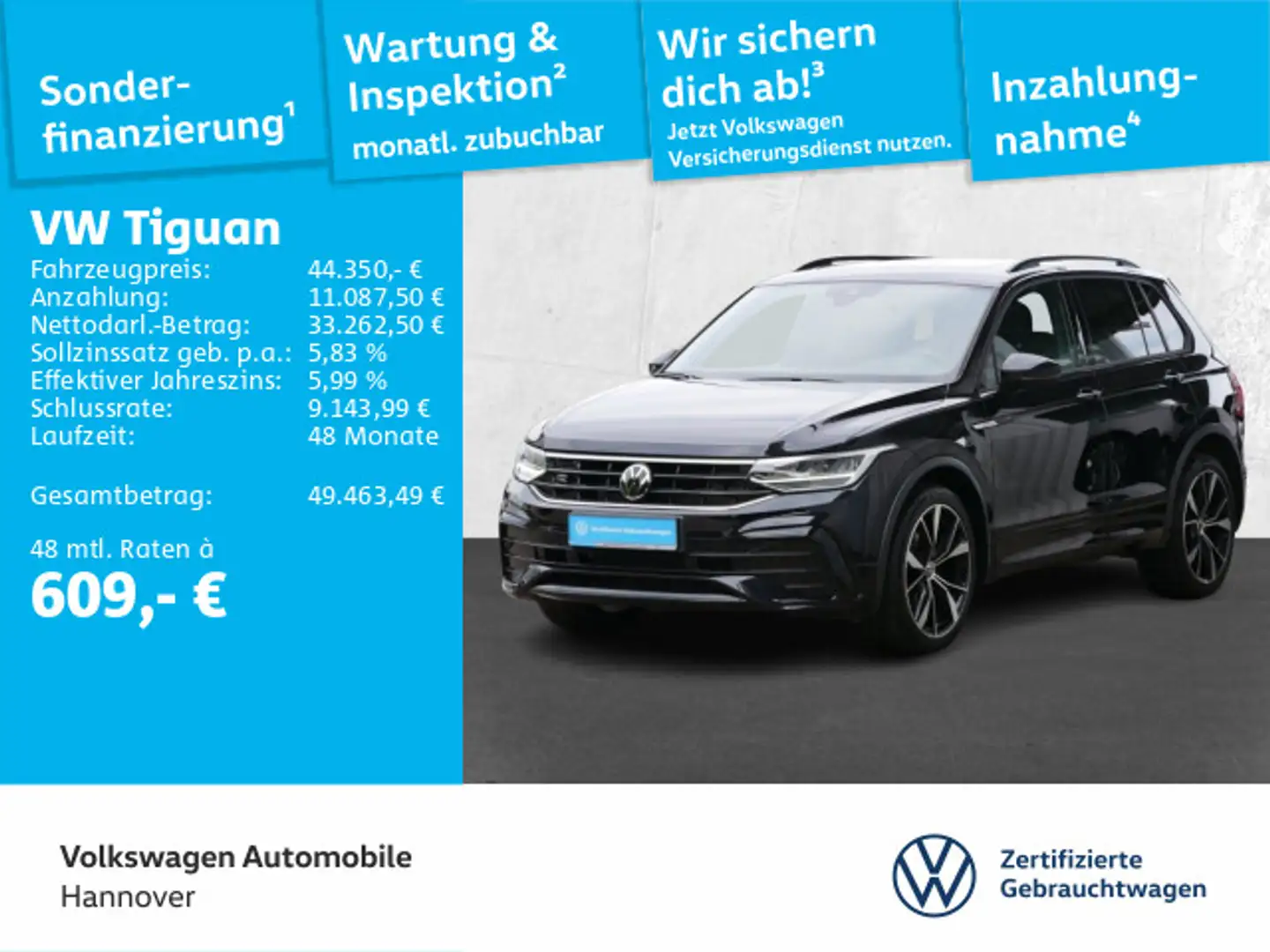 Volkswagen Tiguan 2.0 TDI DSG R-Line ACC DigCockpit Kamera Schwarz - 1