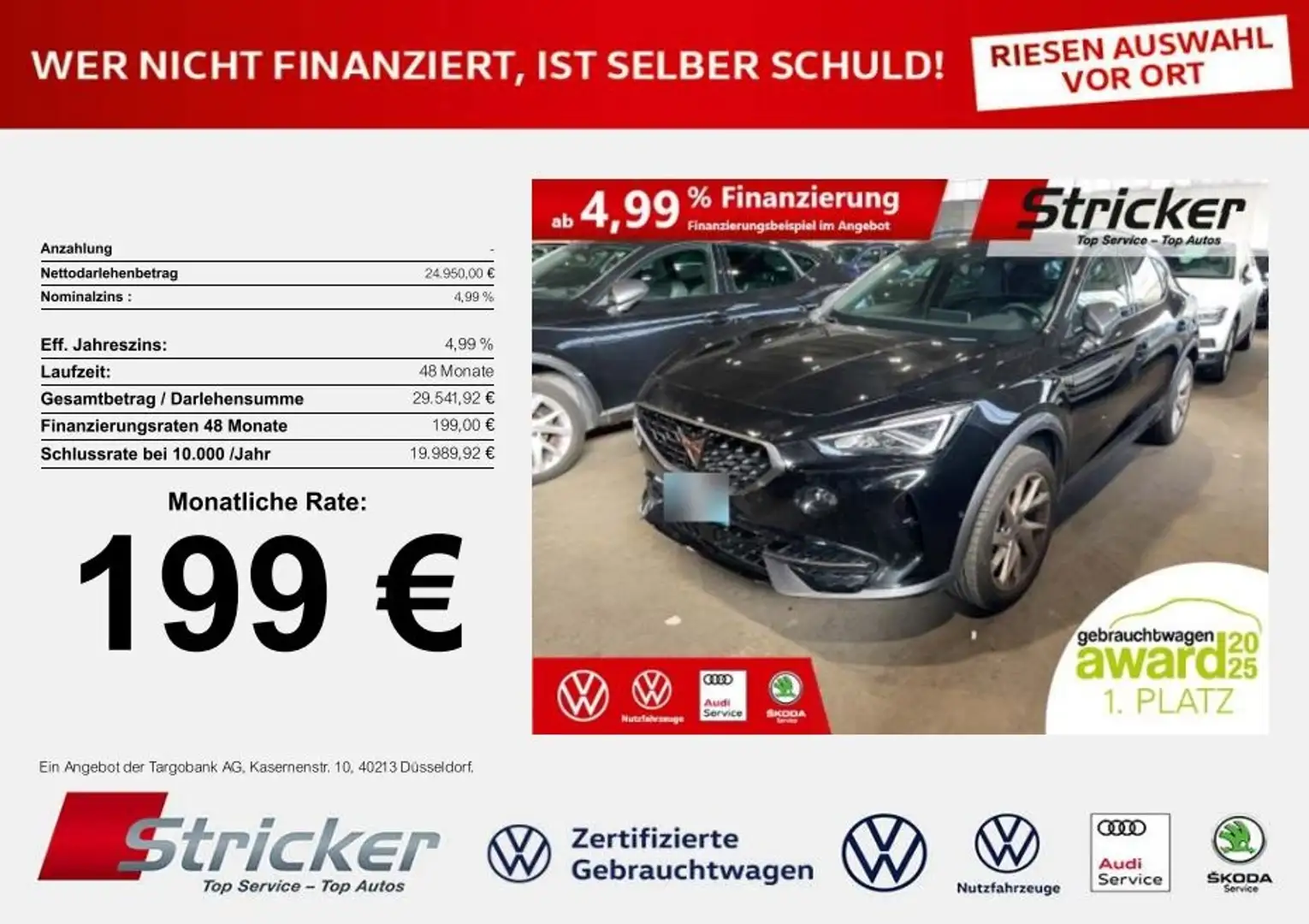 CUPRA Formentor 1.5TSI DSG 199,-ohne Anzahlung Kamera Navi Negru - 1