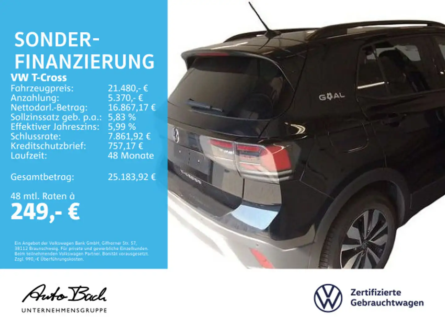 Volkswagen T-Cross 1.0 TSI Goal LED Digital Cockpit ACC EPH Schwarz - 2