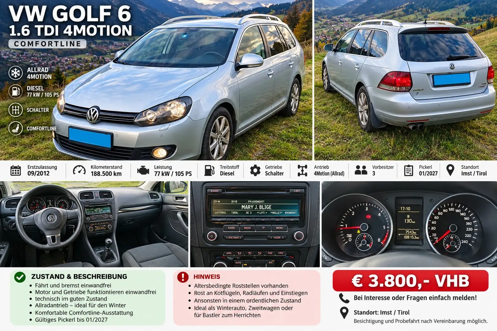 Volkswagen Golf Variant Comfortline 1,6 TDI 4Motion DPF Silber - 1