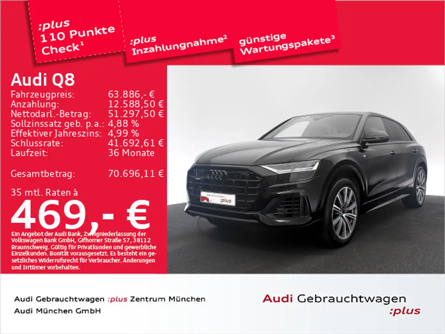 Audi Q8 55 TFSI e qu. S line AHK/ACC/Kamera Zwart - 1
