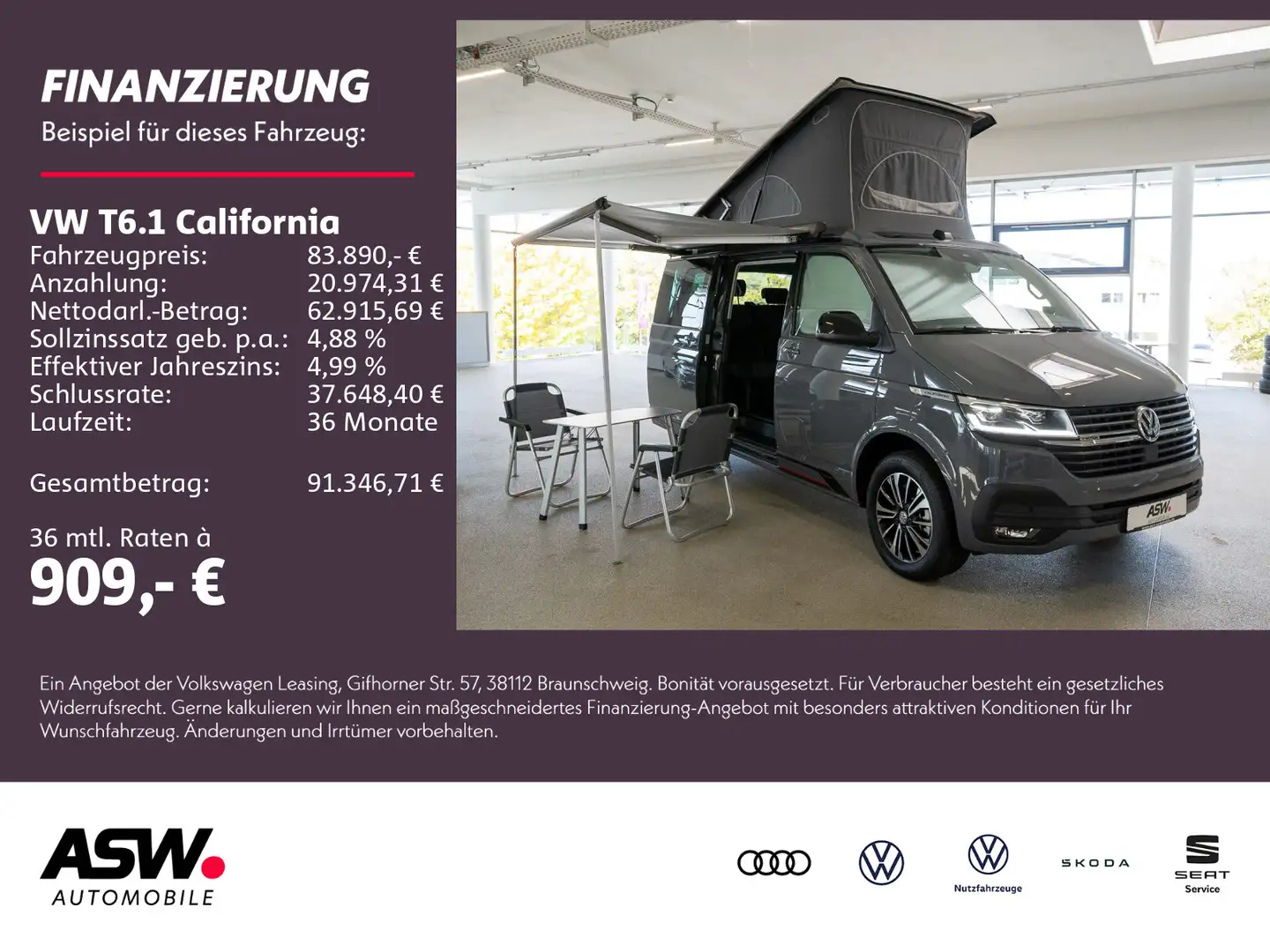 Volkswagen T6.1 California Beach Camper Edt 4M 2.0 TDI DSG Grau - 1