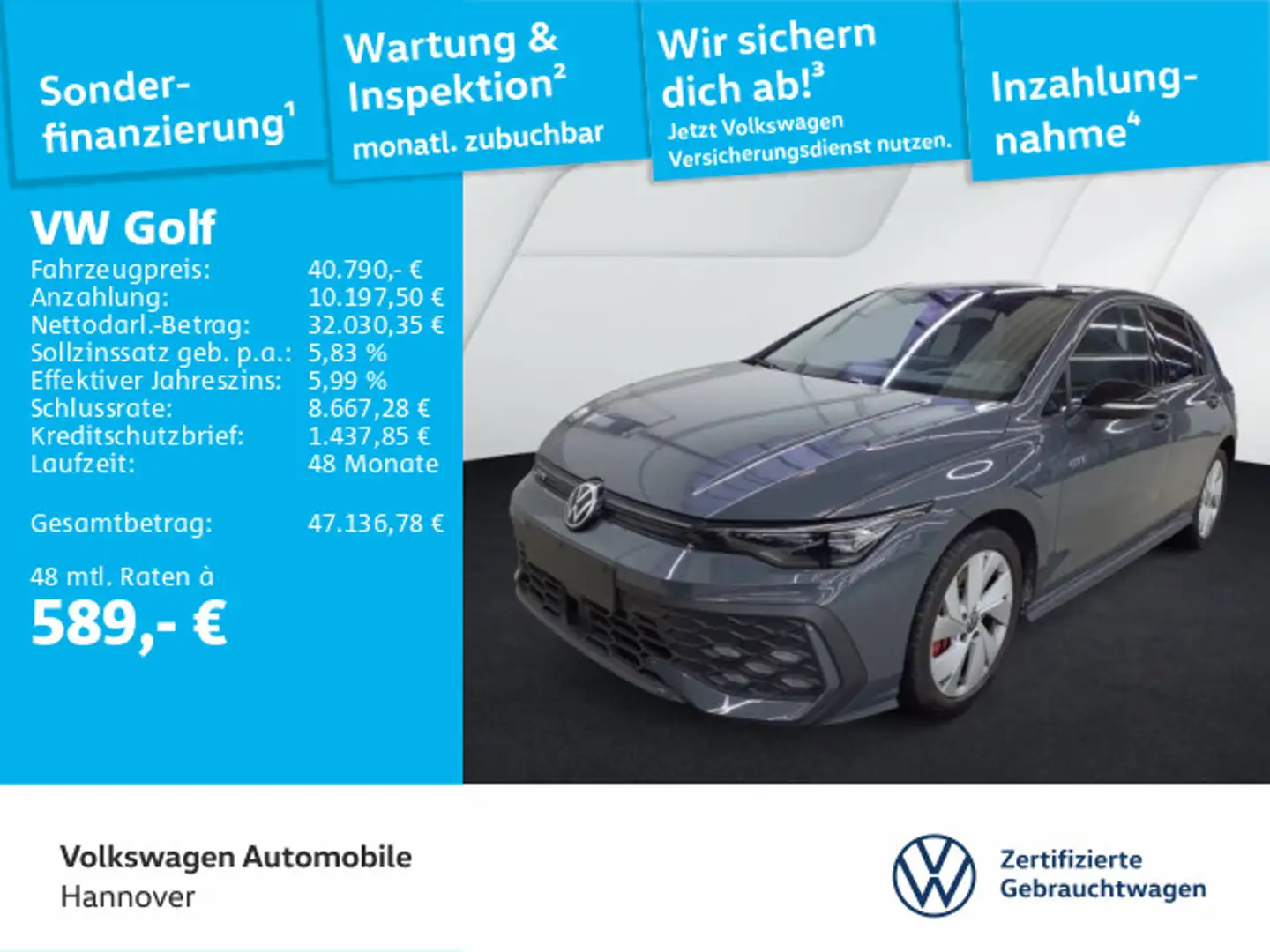 Volkswagen Golf GTE VIII 1.5 TSI DSG GTE Navi AHK Pano 18LM Kam Grau - 1