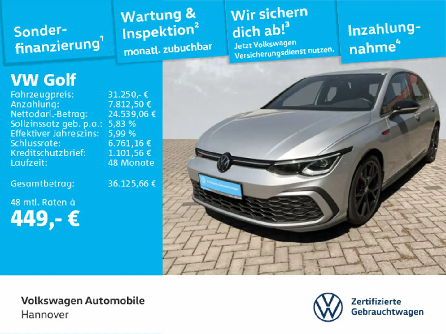 Volkswagen Golf GTI Golf VIII 2.0 TSI DSG GTI BlackStyle DCC ACC STH Silber - 1