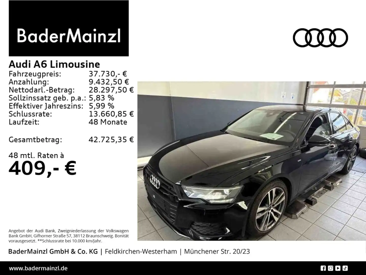 Audi A6 45 TFSI S line AHK Stdhz ACC Navi Schwarz - 1