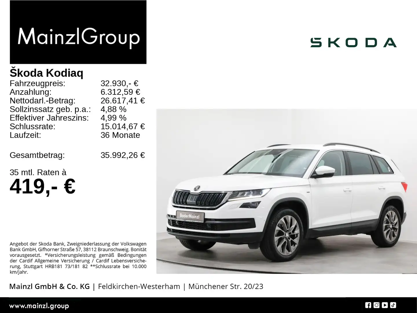 Skoda Kodiaq 2.0 TDI 4x4 DSG Clever LED Navi Keyless Weiß - 1