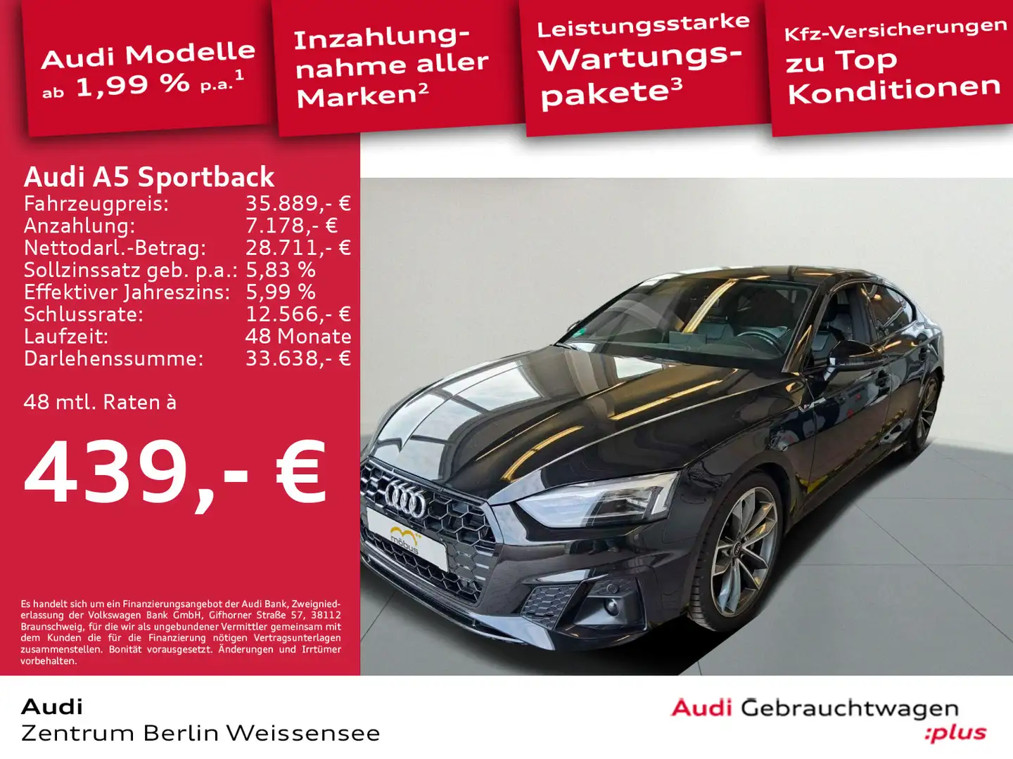 Audi A5 50 TDI S-TRO*QUA*S-LINE*STAND*LED* Noir - 1