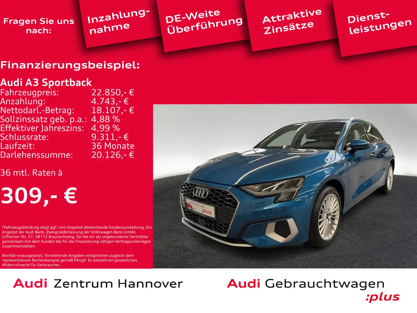 Audi A3 40 TFSIe Advanced AHK LED virtual N Blau - 2