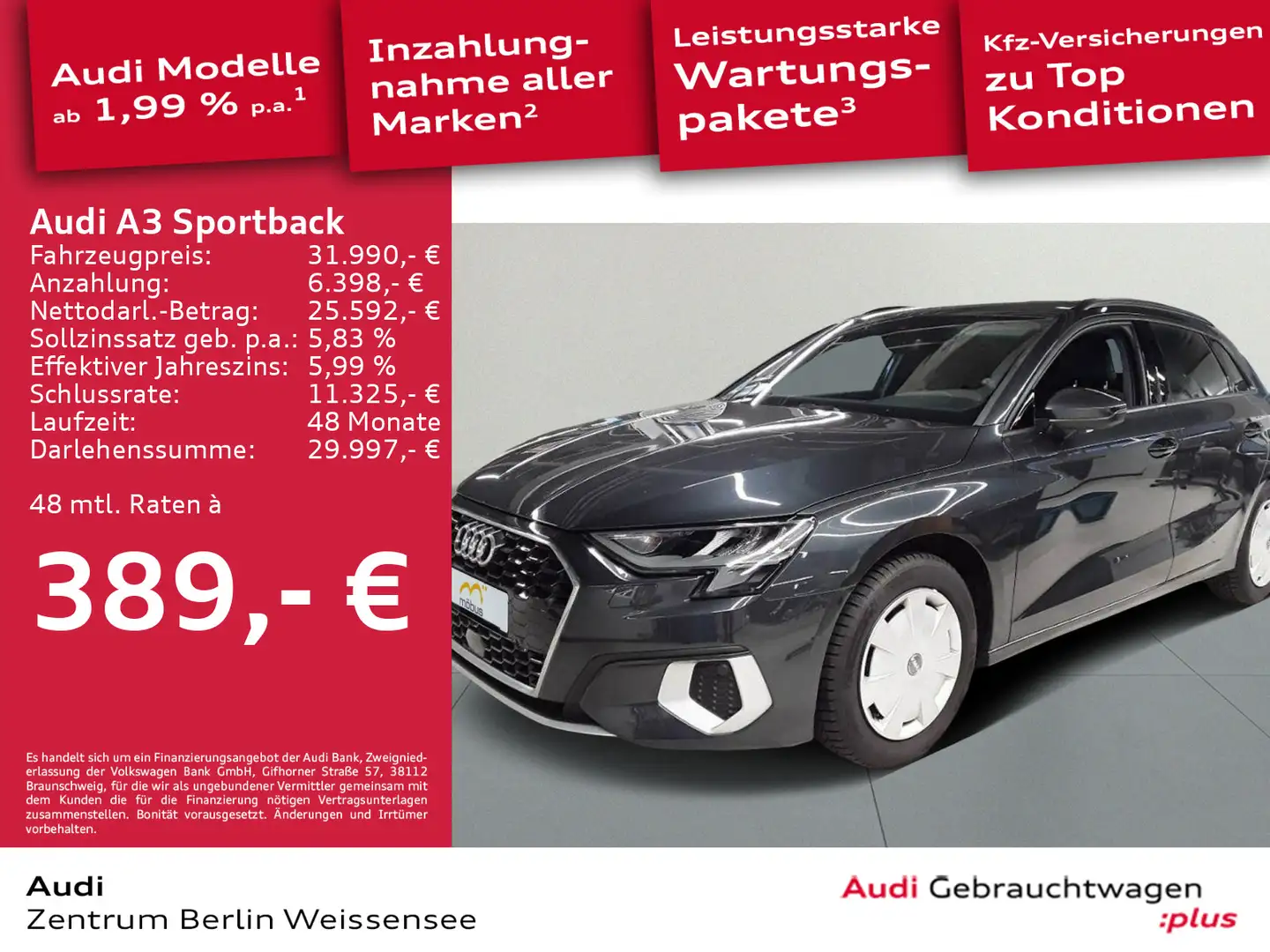 Audi A3 35 TFSI S-TRO*AHK*NAVI*ACC*APP*ASG* Grau - 1